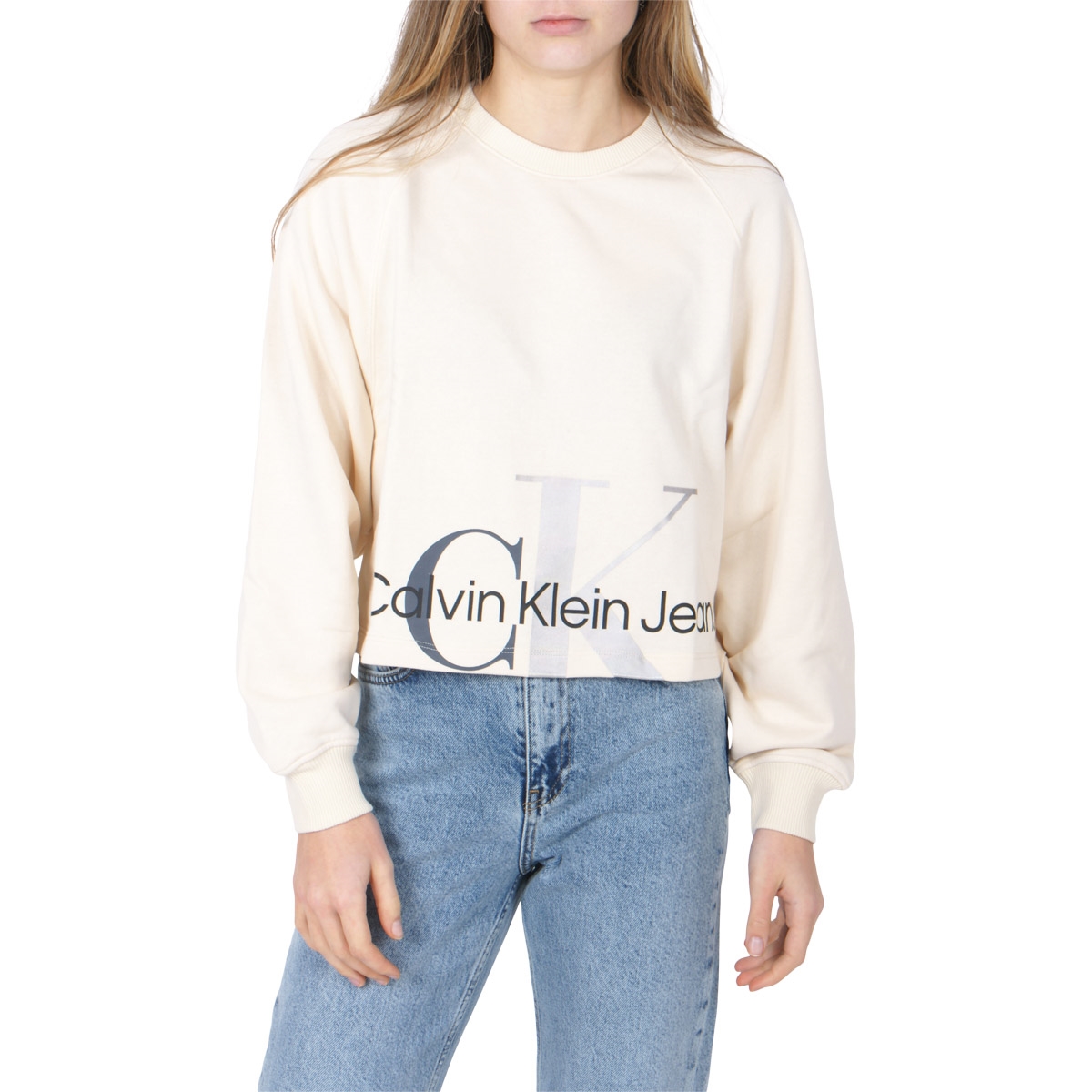 Calvin Klein Girls T-shirt Mixed Monogram Cutoff 1277 Muslin