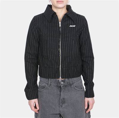 Alis Clarence Short Fitted Jacket Black Pinstripe