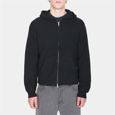 Alis Barian Ribbed Knit Hoodie Solid Black