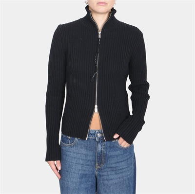 Alis Pearos Knit Sweater W/Zip Solid Black