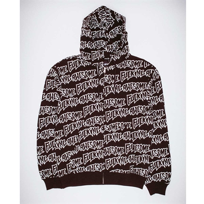 Fucking Awesome AOP Stamp Zipped Hoodie - Black/White