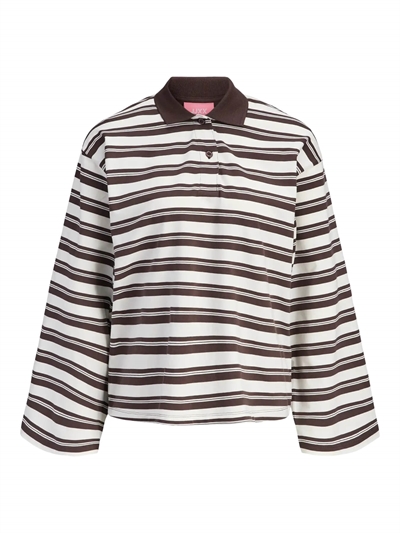JJXX Vilma LS Stripe Polo Seal Brown/Vanilla Ice