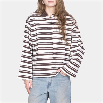 JJXX Vilma LS Stripe Polo Seal Brown/Vanilla Ice
