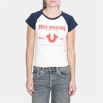 True Religion Raglan ss Baby Tee Winter White / Navy