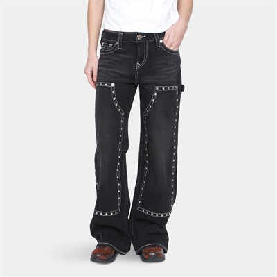 True Religion BOBBI Baggy Jeans Studded Carpenter Black Rinsed