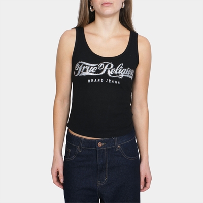 True Religion Crystal Square Neck Rip Tank Black