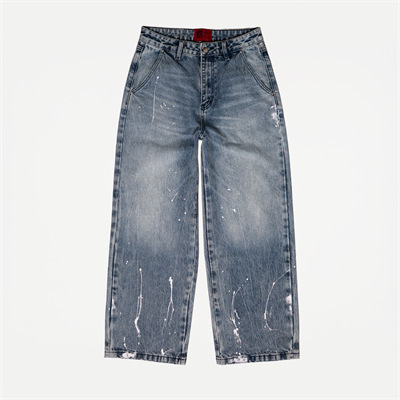 White Coffee Painted Denim Jeans Blue Heavy Used Wash - Sælges kun i butikken i Holstebro