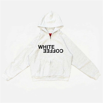 White Coffee Double Layer Zip Hoodie Grey Melange - sælges Kun i butikken i Holstebro