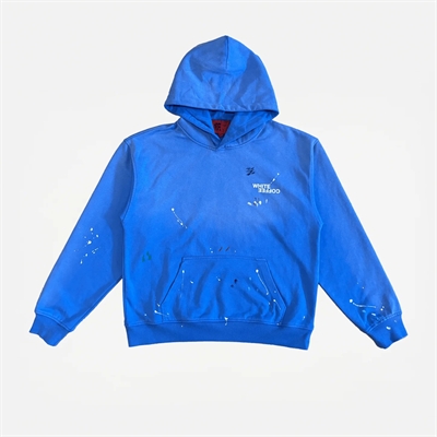 White Coffee Paint Splatter Hoodie Washed Blue - Sælges kun i butikken i Holstebro